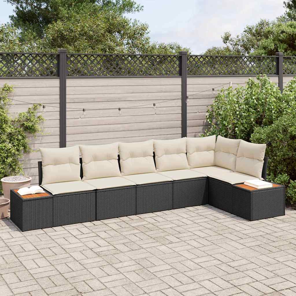 Havesofa Sæt 6 stk. 6-Antal sæder Sort og Cream Polyrattan