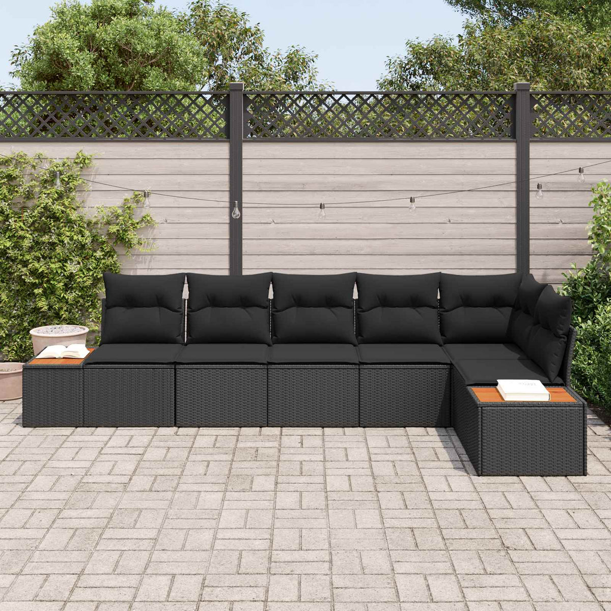 Havesofa Sæt 6 stk. 6-Antal sæder Sort Polyrattan