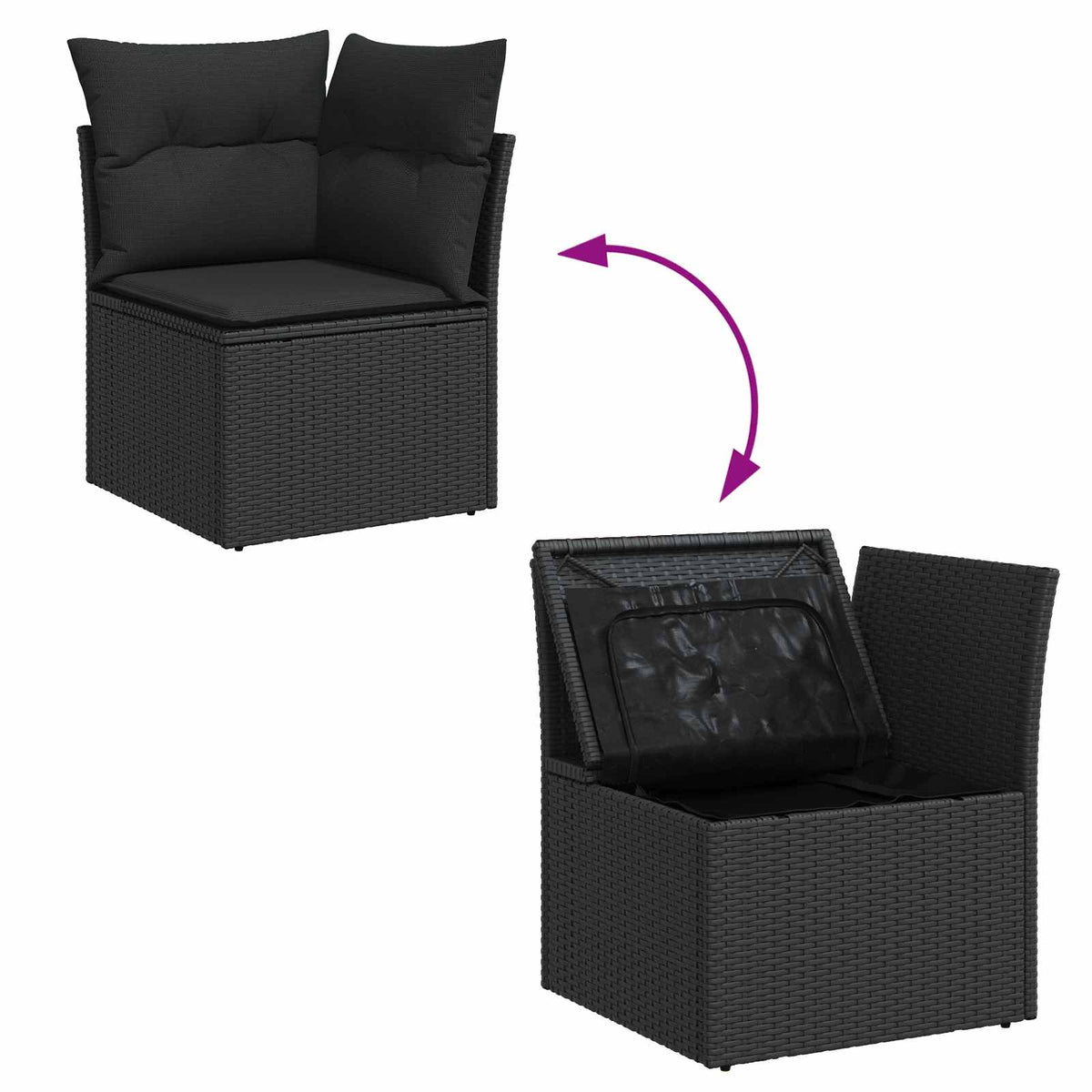 Havesofa Sæt 6 stk. 6-Antal sæder Sort Polyrattan