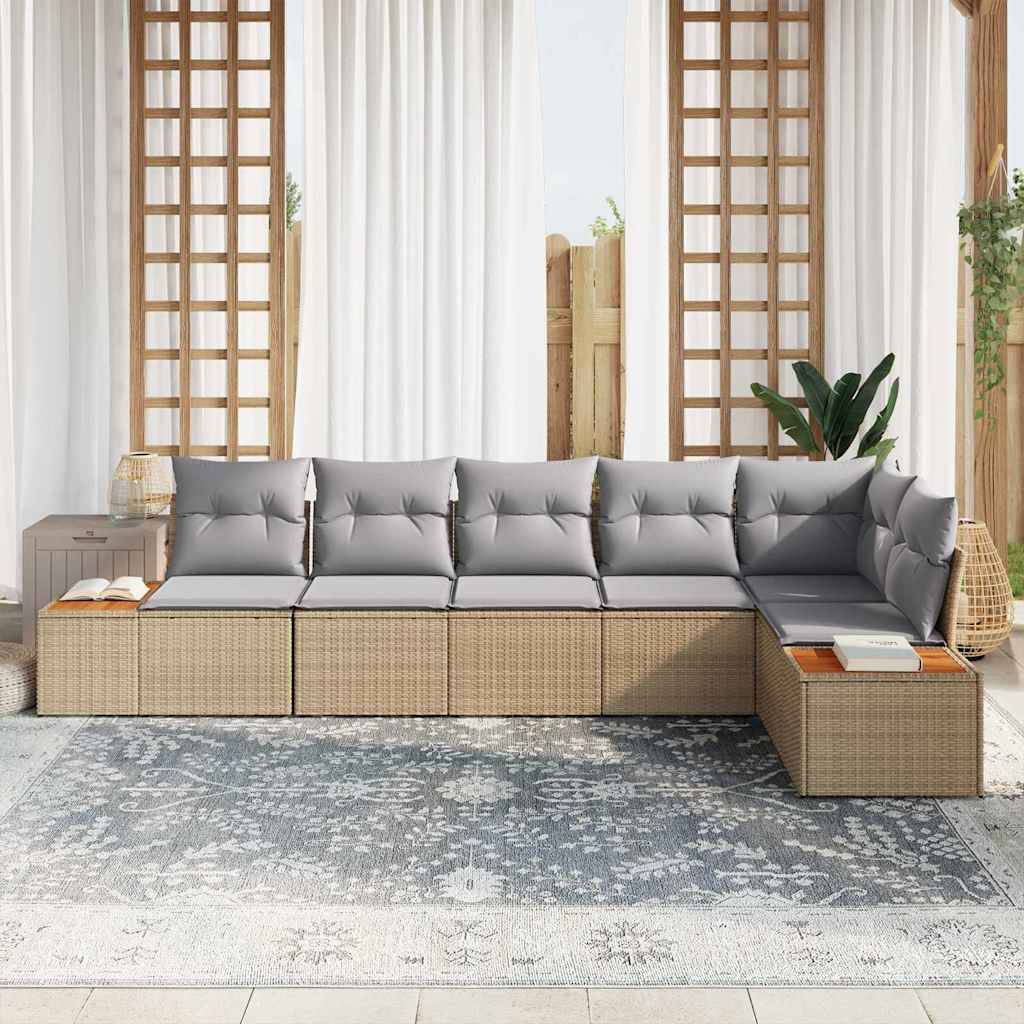 Havesofa Sæt 6 stk. 6-Antal sæder Beige og lys grå Polyrattan
