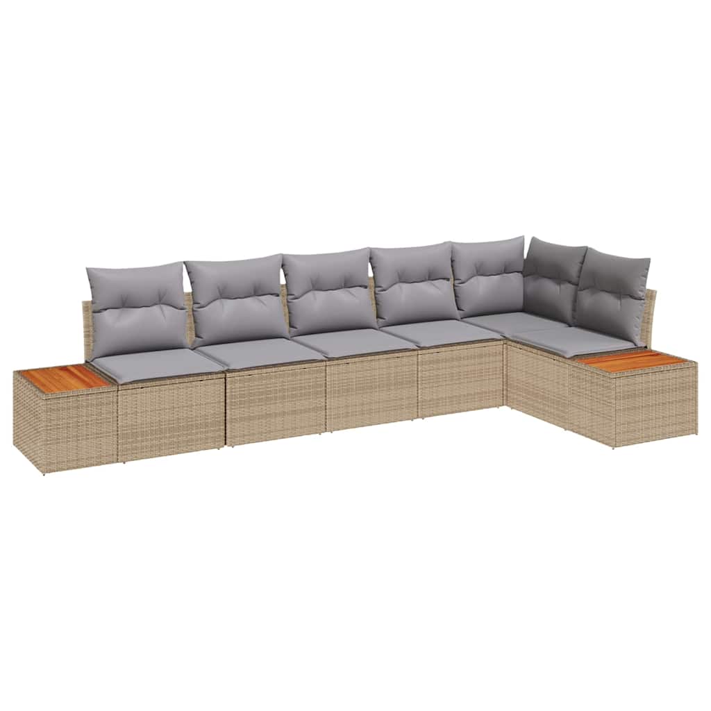 Havesofa Sæt 6 stk. 6-Antal sæder Beige og lys grå Polyrattan