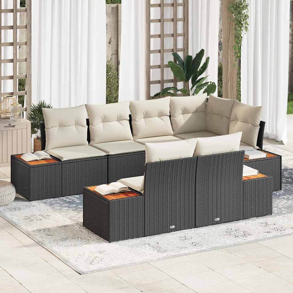 Havesofa Sæt 7 stk. 7-Antal sæder Sort og Cream Polyrattan
