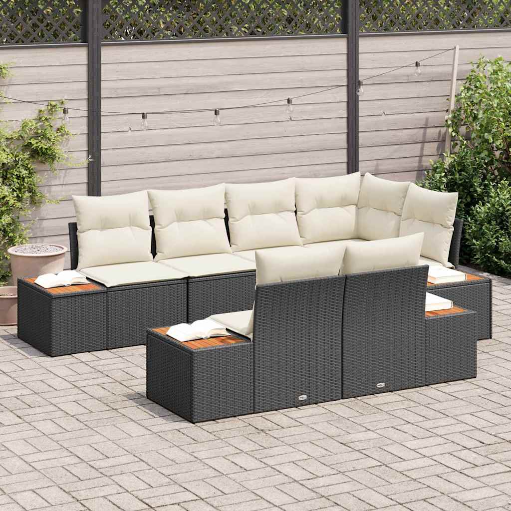 Havesofa Sæt 7 stk. 7-Antal sæder Sort og Cream Polyrattan