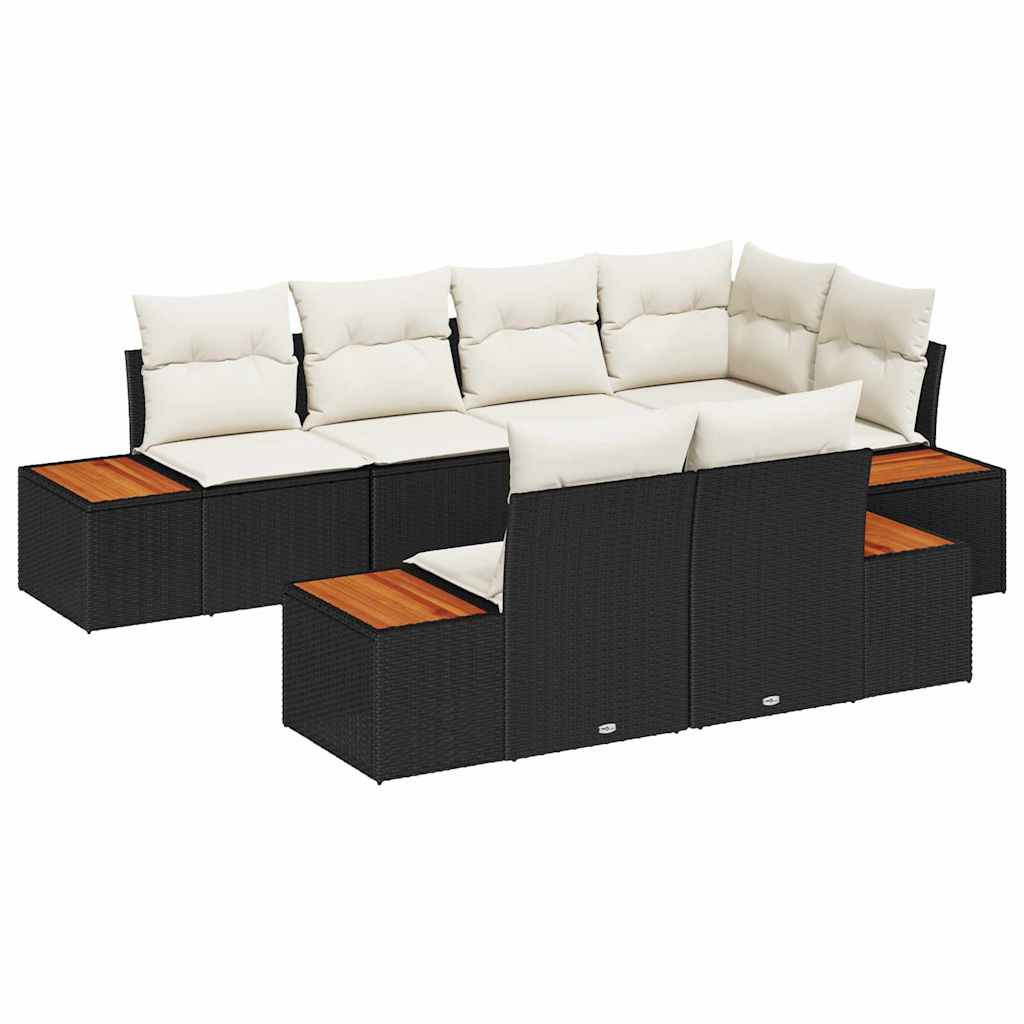 Havesofa Sæt 7 stk. 7-Antal sæder Sort og Cream Polyrattan