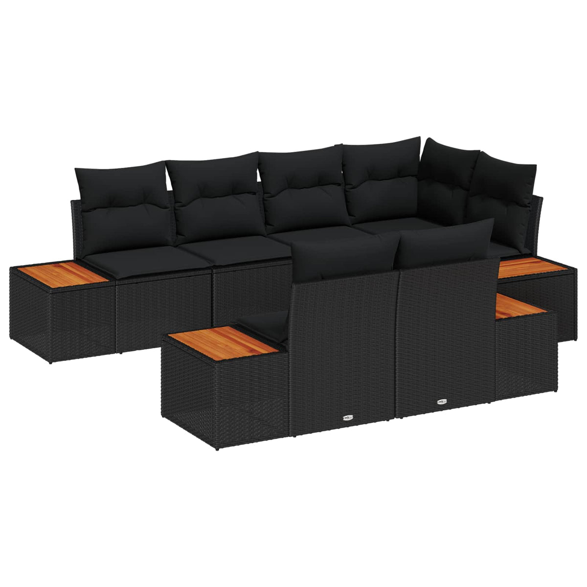 Havesofa Sæt 7 stk. 7-Antal sæder Sort Polyrattan
