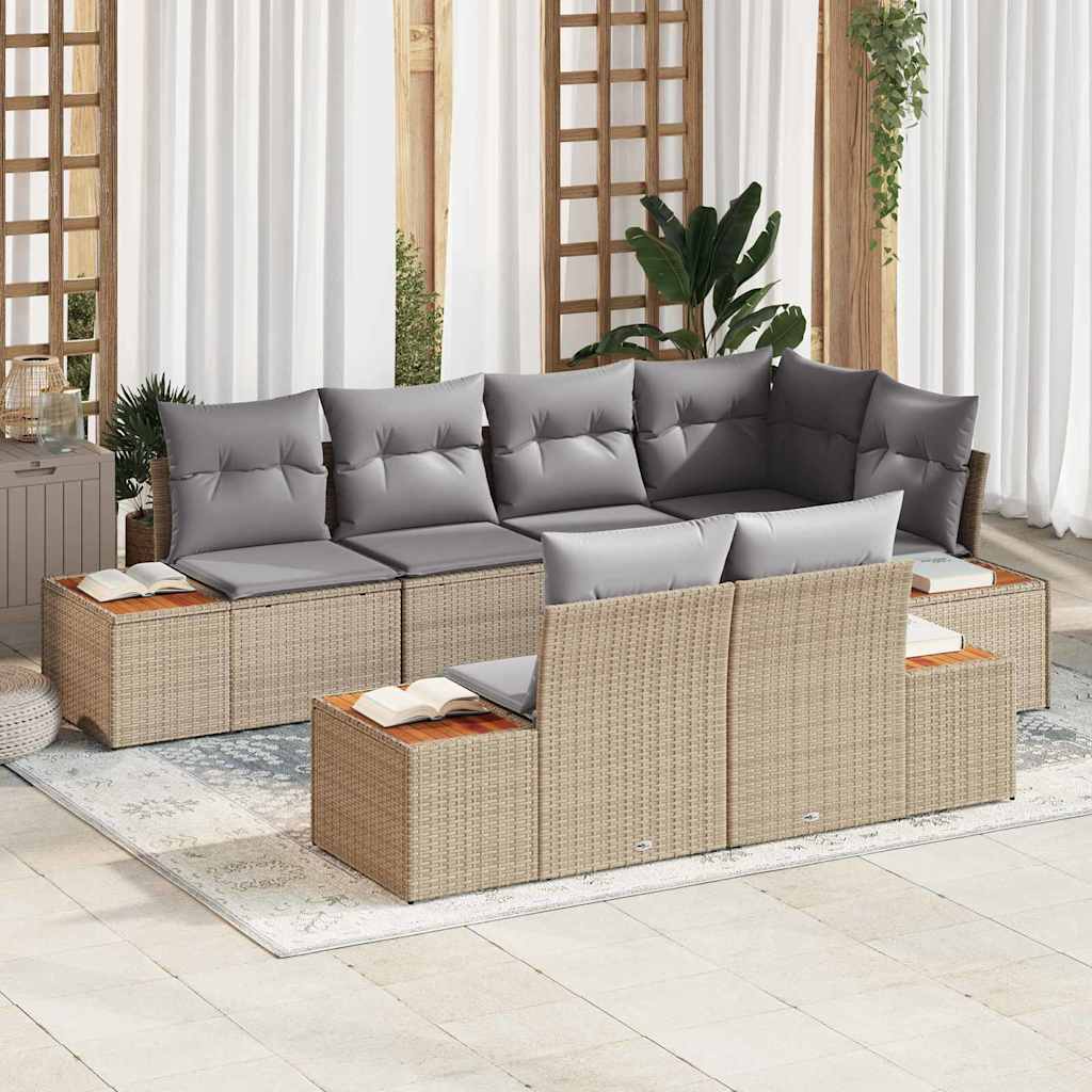 Havesofa Sæt 7 stk. 7-Antal sæder Beige og lys grå Polyrattan