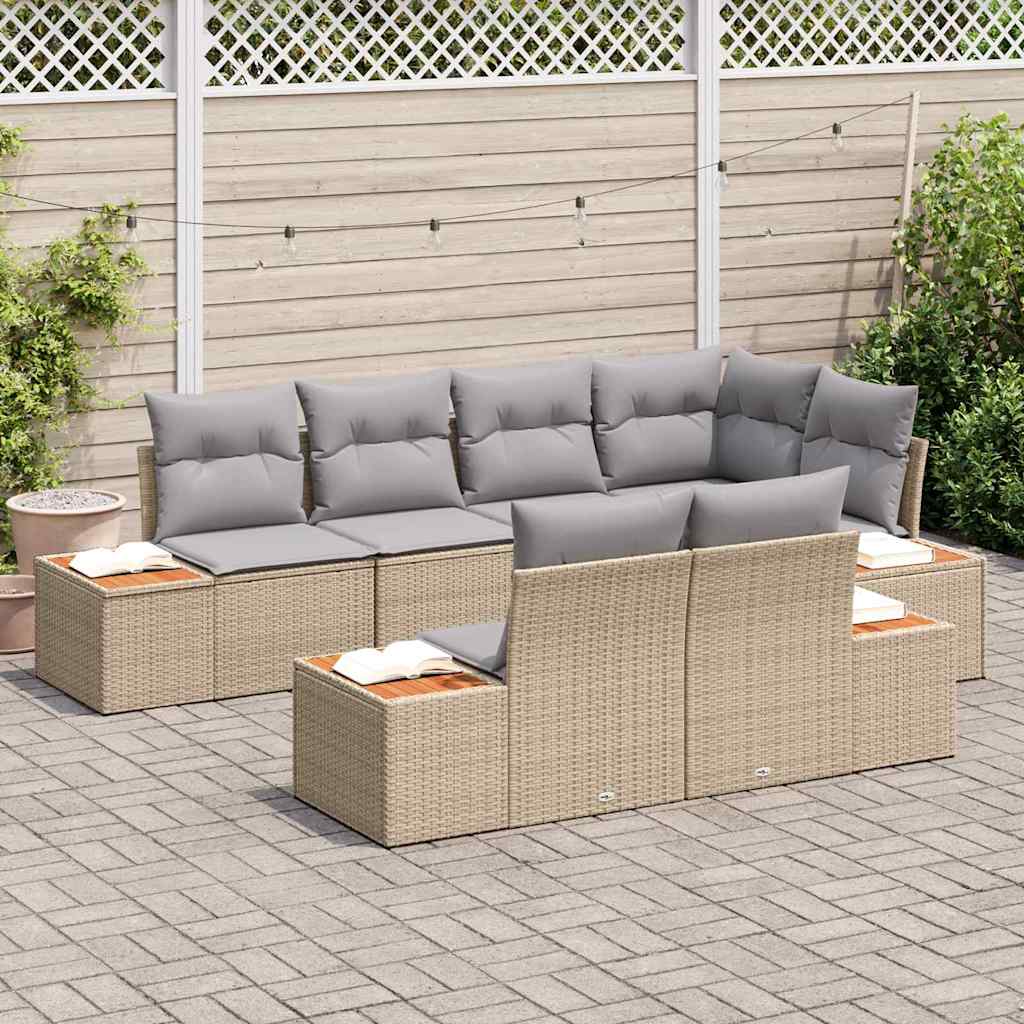 Havesofa Sæt 7 stk. 7-Antal sæder Beige og lys grå Polyrattan