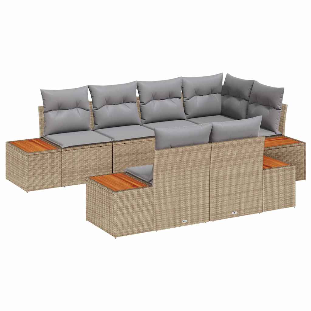 Havesofa Sæt 7 stk. 7-Antal sæder Beige og lys grå Polyrattan