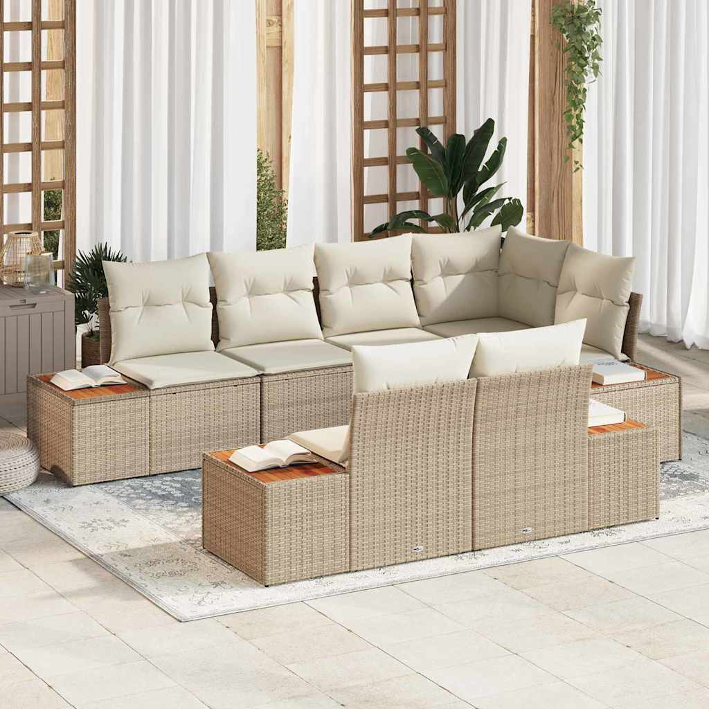 Havesofa Sæt 7 stk. 7-Antal sæder Beige og creme Polyrattan