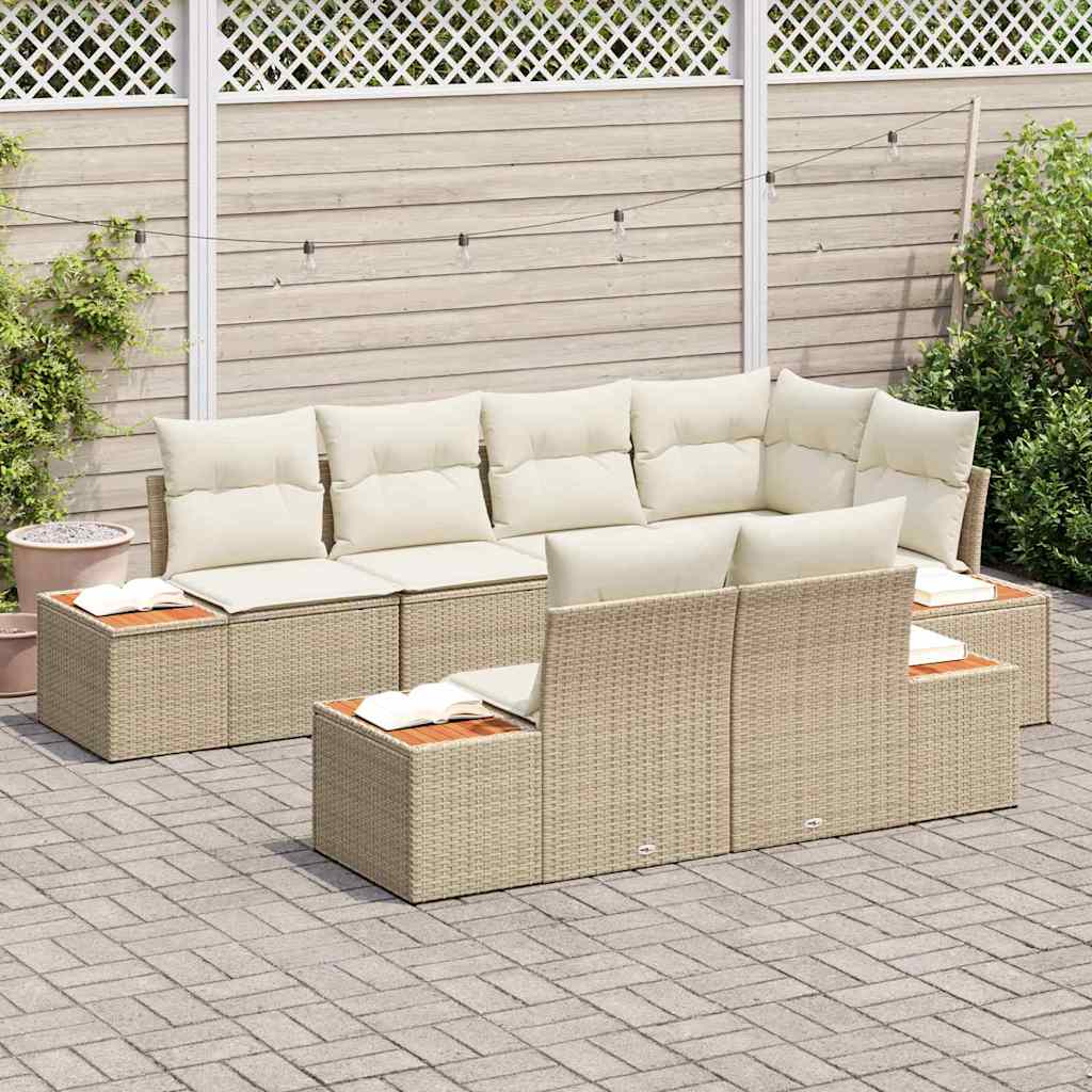 Havesofa Sæt 7 stk. 7-Antal sæder Beige og creme Polyrattan