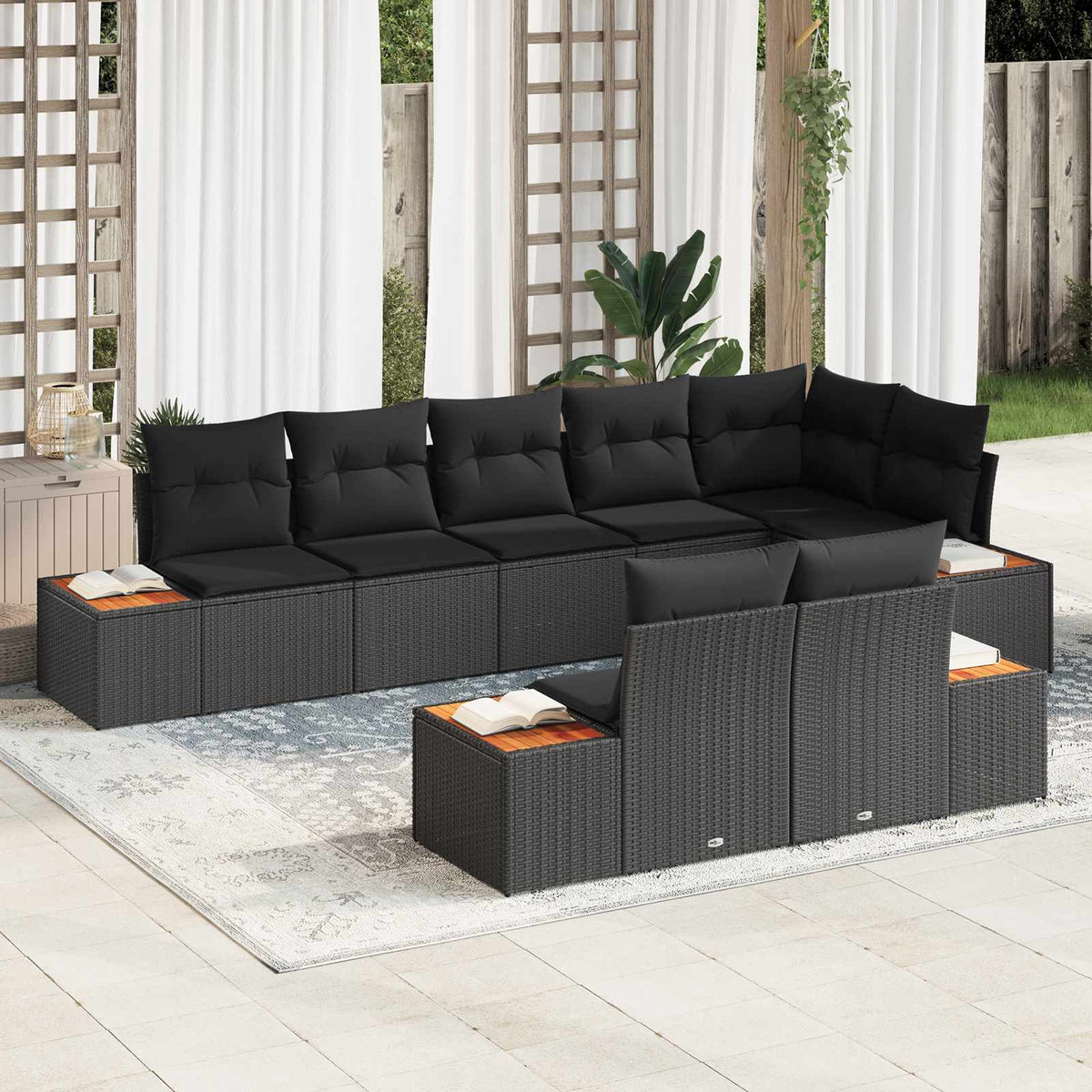 Havesofa Sæt 8 stk. 8-Antal sæder Sort Polyrattan