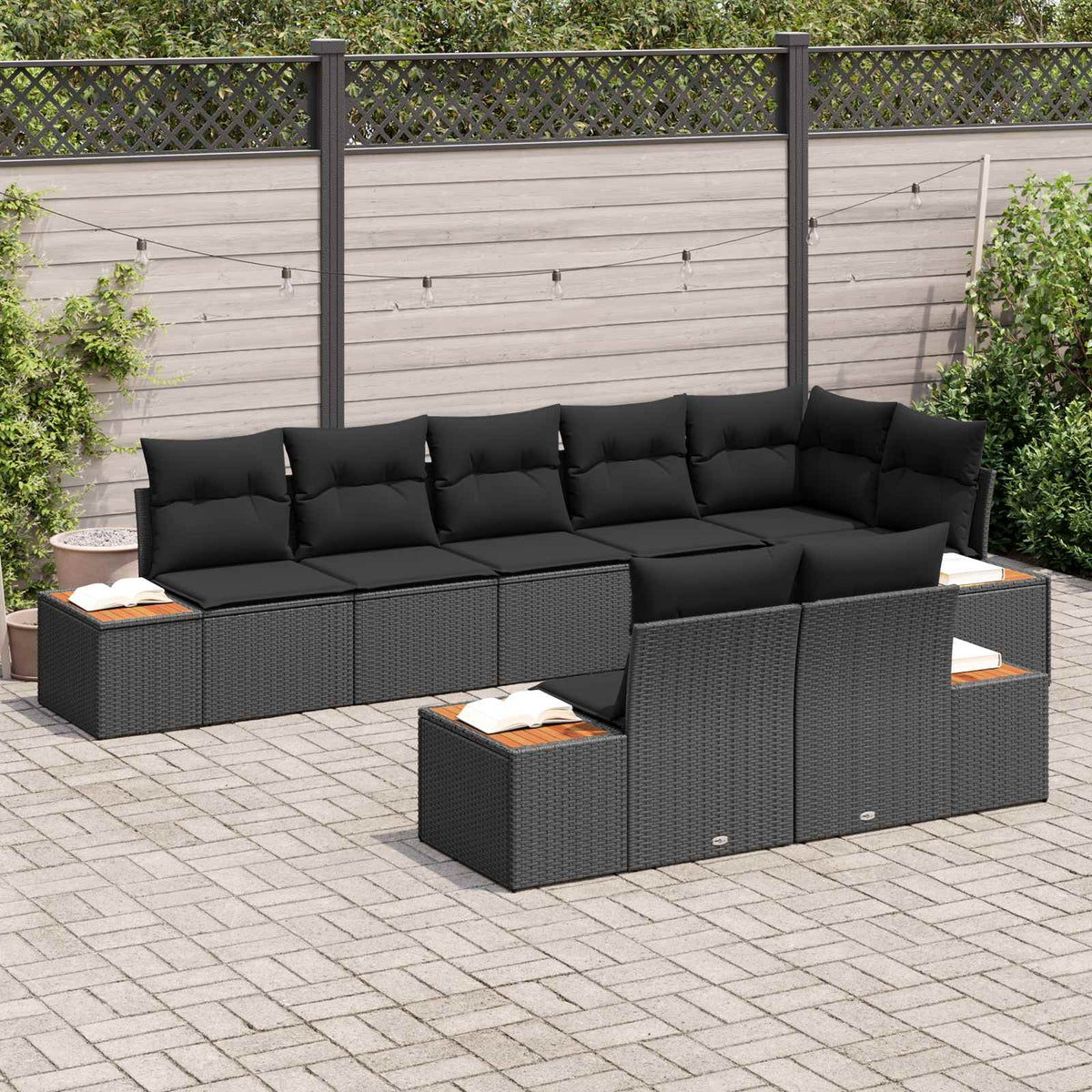 Havesofa Sæt 8 stk. 8-Antal sæder Sort Polyrattan