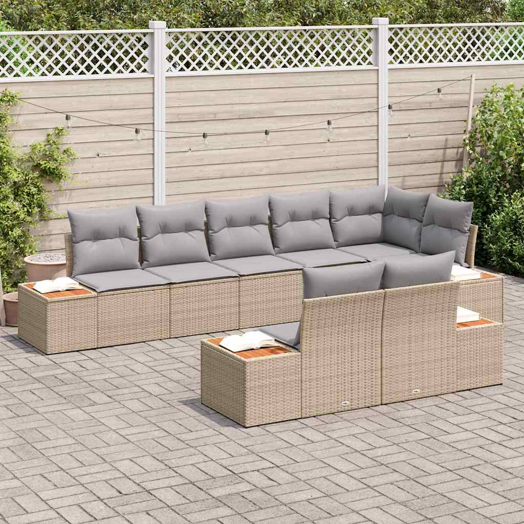 Havesofa Sæt 8 stk. 8-Antal sæder Beige og lys grå Polyrattan