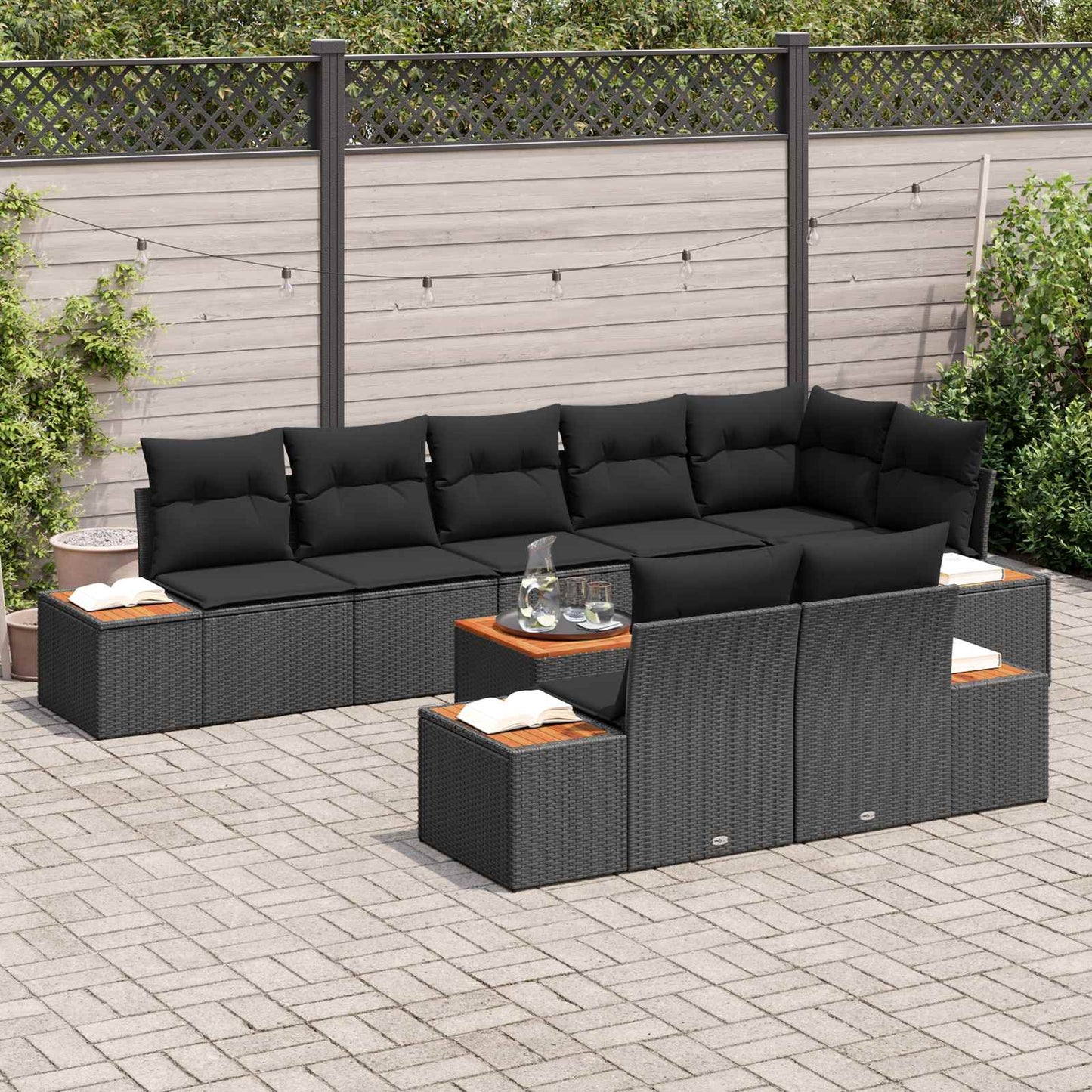 Havesofa Sæt 8 stk. 8-Antal sæder Sort Polyrattan