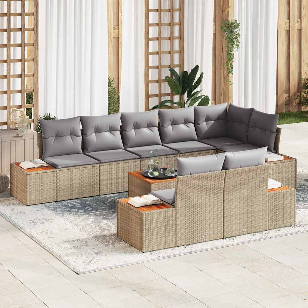 Havesofa Sæt 8 stk. 8-Antal sæder Beige og lys grå Polyrattan