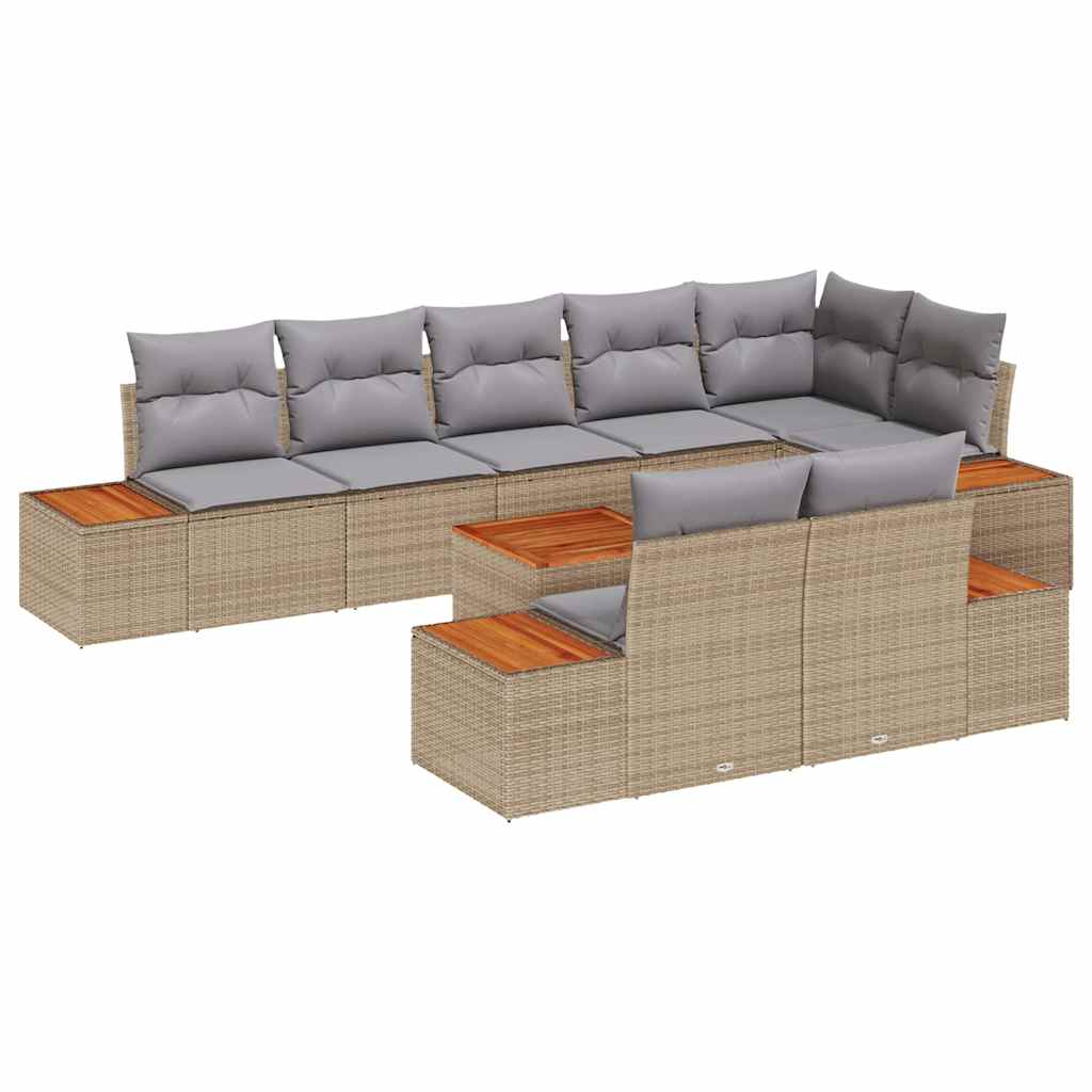 Havesofa Sæt 8 stk. 8-Antal sæder Beige og lys grå Polyrattan