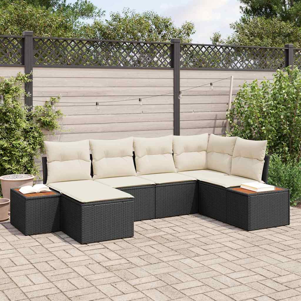 Havesofa Sæt 7 stk. 6-Antal sæder Sort og Cream Polyrattan