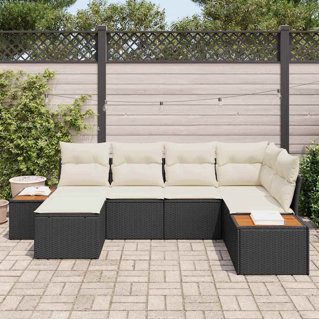 Havesofa Sæt 7 stk. 6-Antal sæder Sort og Cream Polyrattan