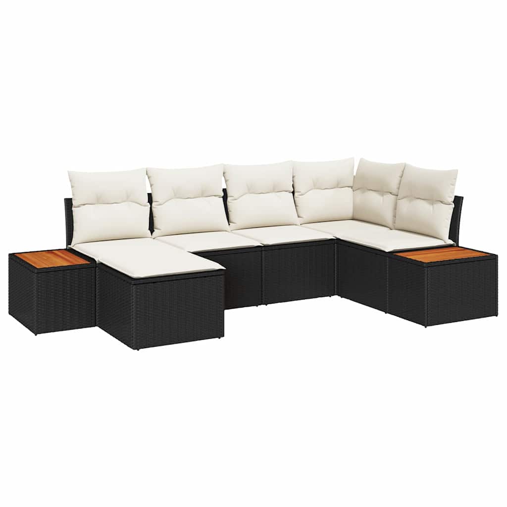 Havesofa Sæt 7 stk. 6-Antal sæder Sort og Cream Polyrattan