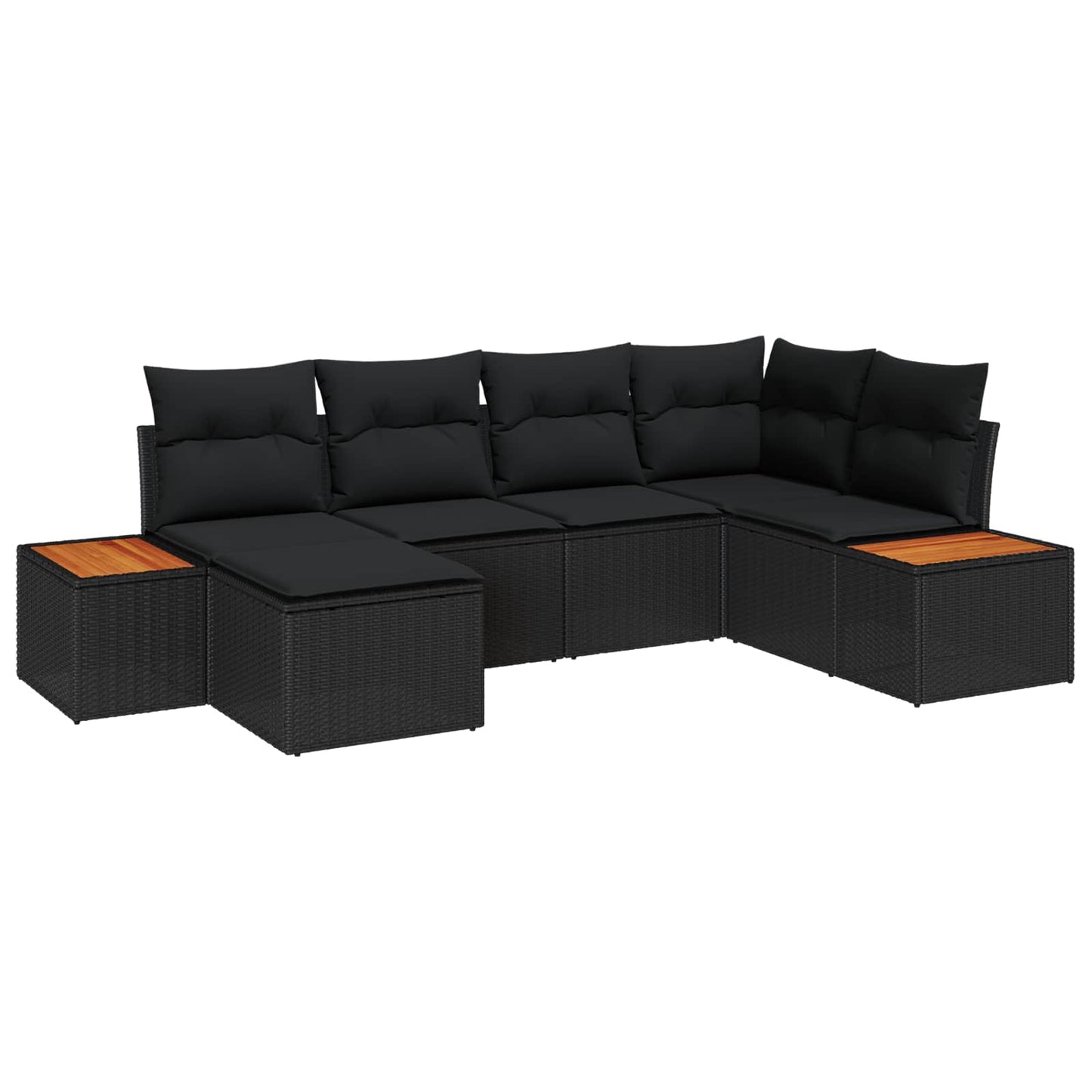 Havesofa Sæt 7 stk. 6-Antal sæder Sort Polyrattan