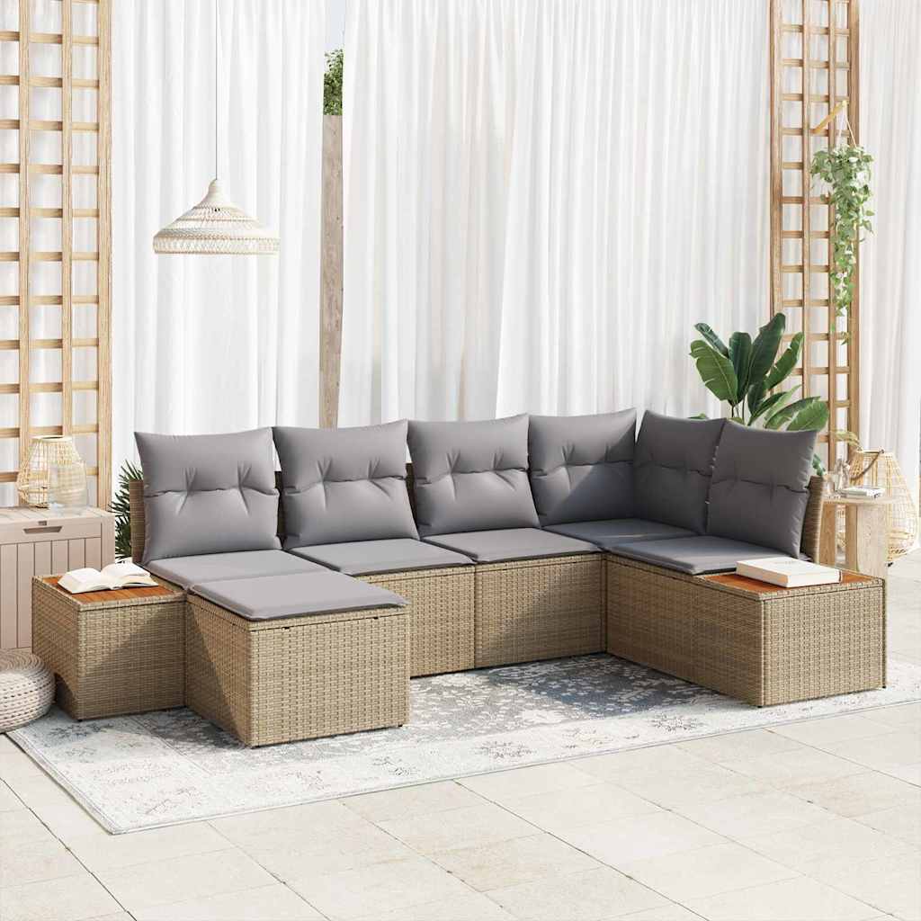 Havesofa Sæt 7 stk. 6-Antal sæder Beige og lys grå Polyrattan