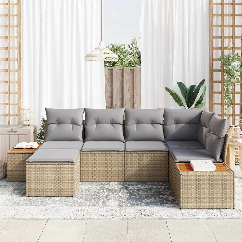 Havesofa Sæt 7 stk. 6-Antal sæder Beige og lys grå Polyrattan