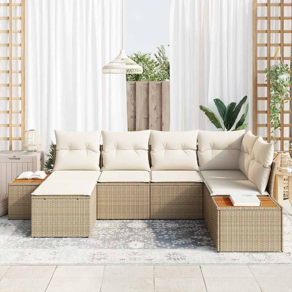 Havesofa Sæt 7 stk. 6-Antal sæder Beige og creme Polyrattan