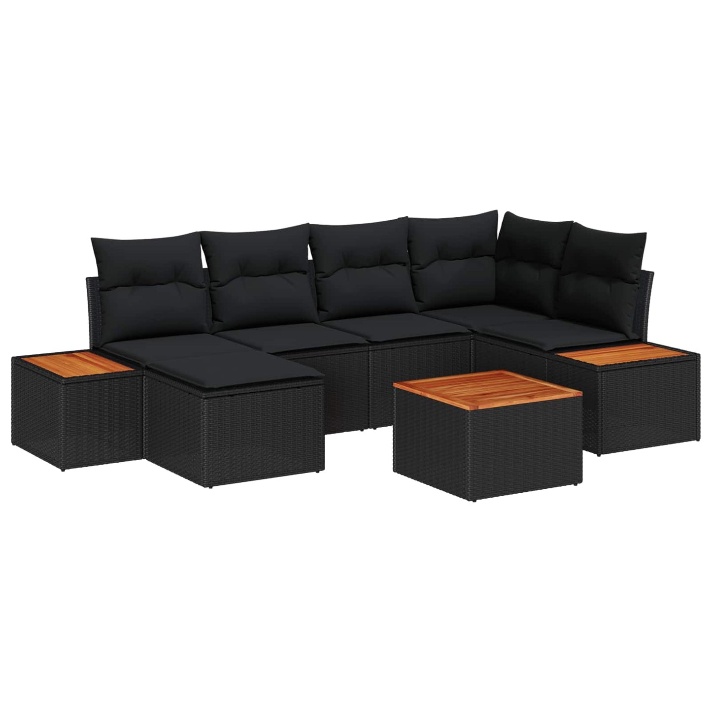 Havesofa Sæt 7 stk. 6-Antal sæder Sort Polyrattan