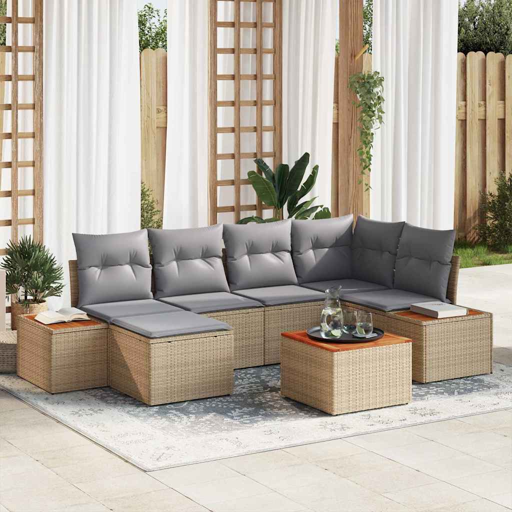Havesofa Sæt 7 stk. 6-Antal sæder Beige og lys grå Polyrattan