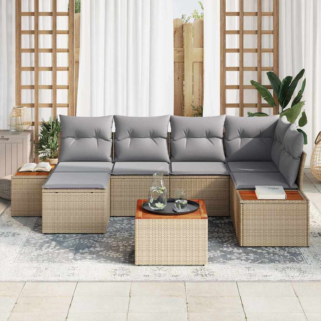 Havesofa Sæt 7 stk. 6-Antal sæder Beige og lys grå Polyrattan