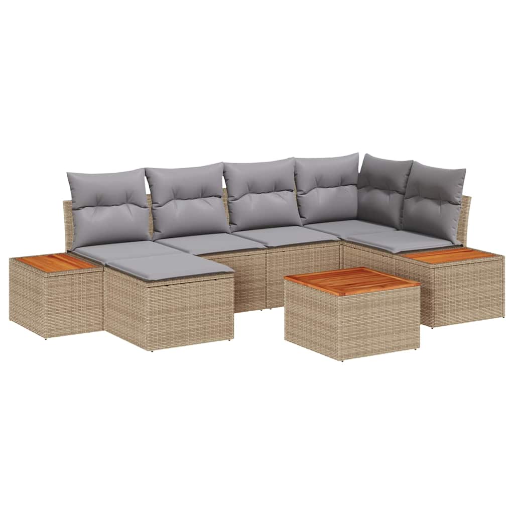 Havesofa Sæt 7 stk. 6-Antal sæder Beige og lys grå Polyrattan