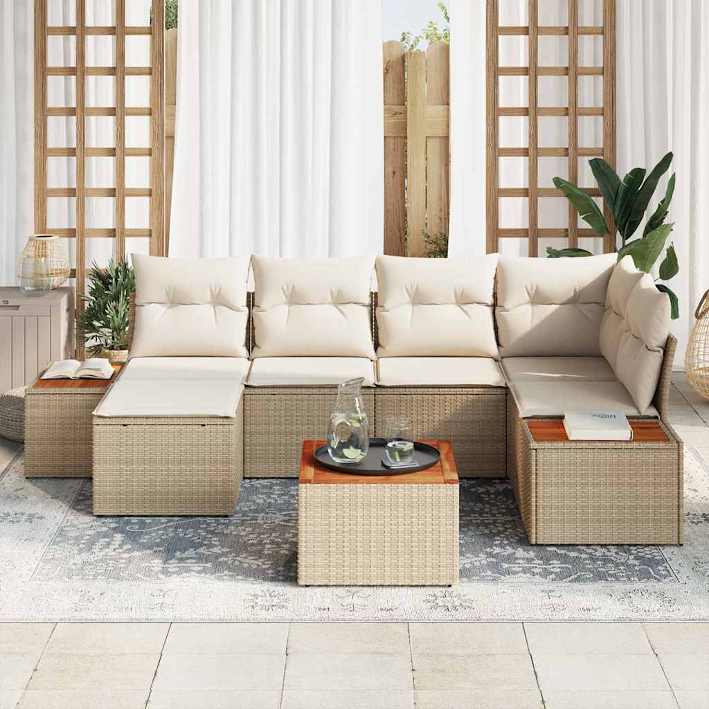 Havesofa Sæt 7 stk. 6-Antal sæder Beige og creme Polyrattan