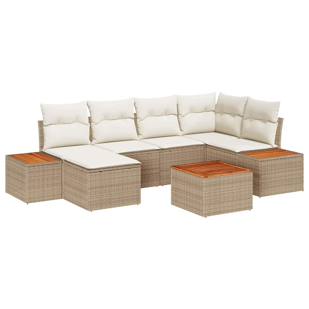 Havesofa Sæt 7 stk. 6-Antal sæder Beige og creme Polyrattan