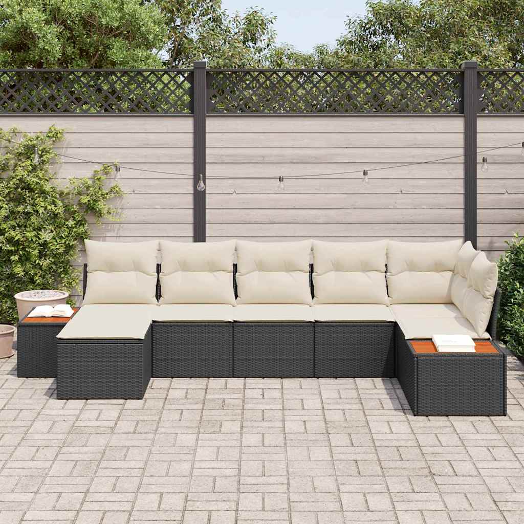 Havesofa Sæt 8 stk. 7-Antal sæder Sort og Cream Polyrattan
