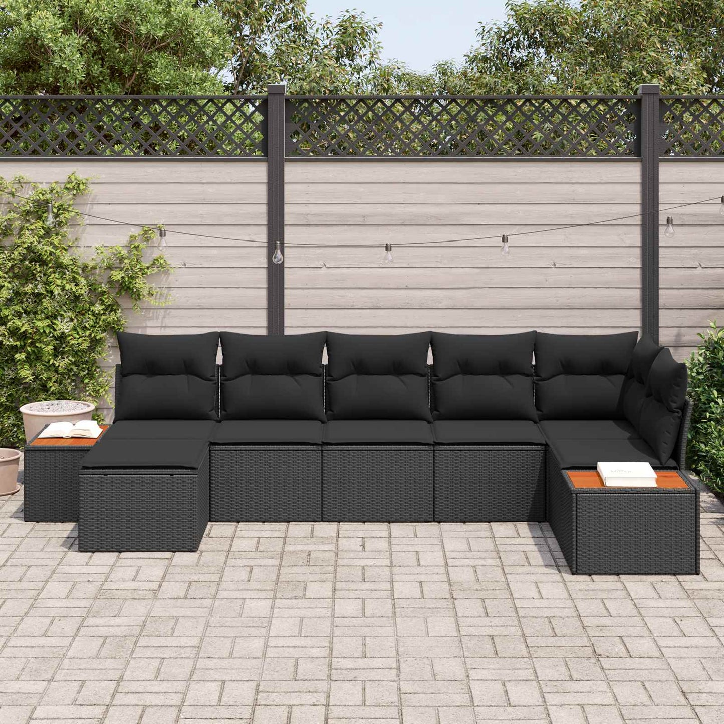 Havesofa Sæt 8 stk. 7-Antal sæder Sort Polyrattan