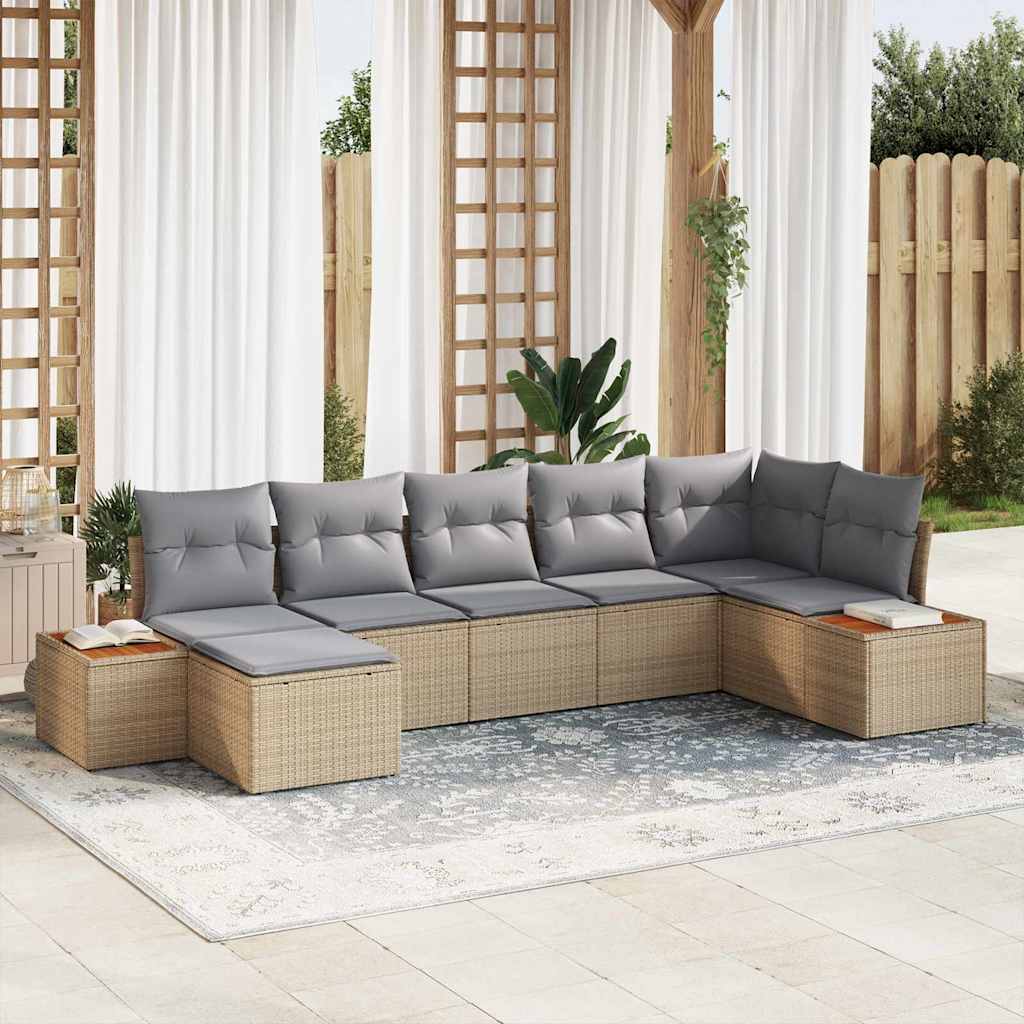 Havesofa Sæt 8 stk. 7-Antal sæder Beige og lys grå Polyrattan