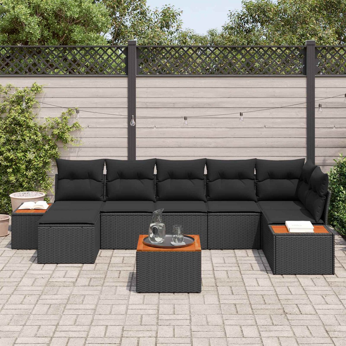 Havesofa Sæt 8 stk. 7-Antal sæder Sort Polyrattan