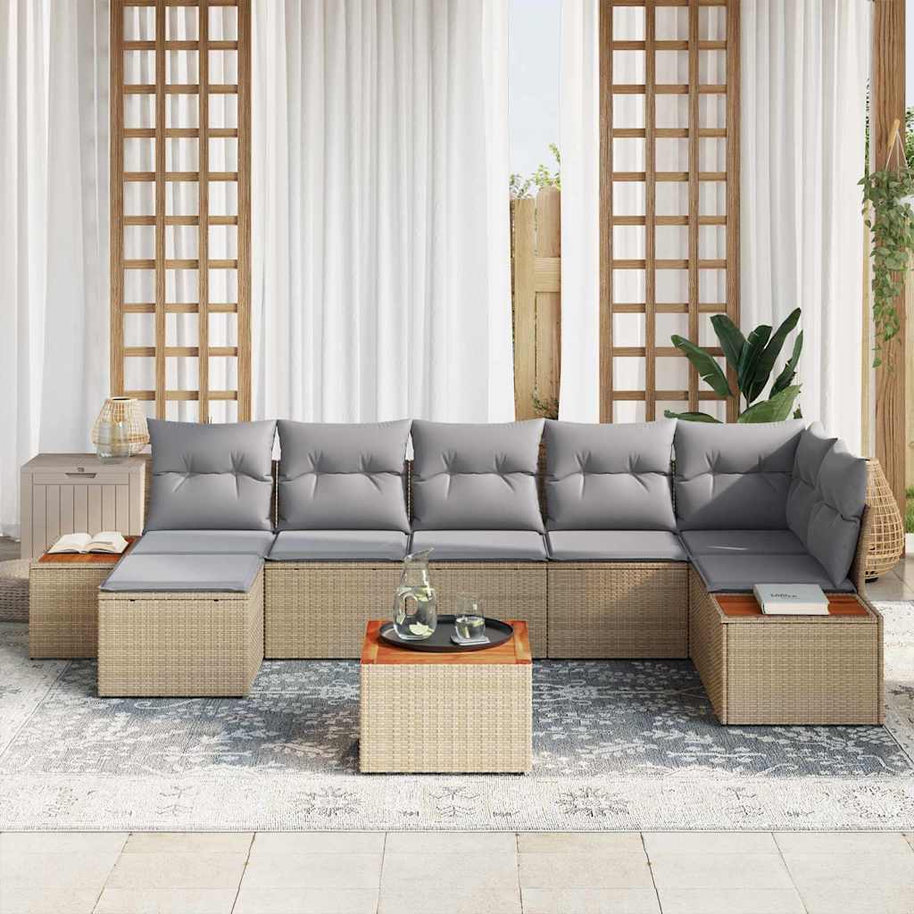 Havesofa Sæt 8 stk. 7-Antal sæder Beige og lys grå Polyrattan