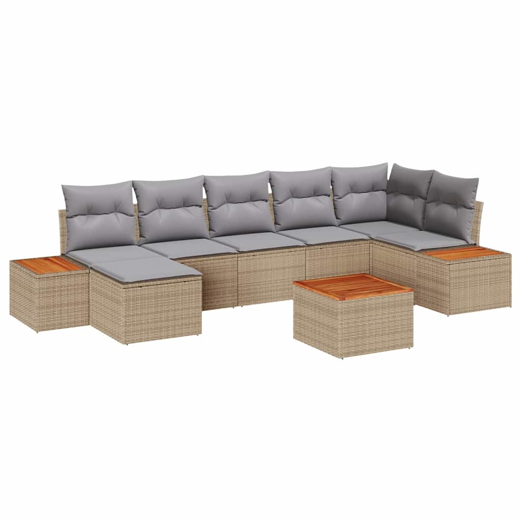 Havesofa Sæt 8 stk. 7-Antal sæder Beige og lys grå Polyrattan