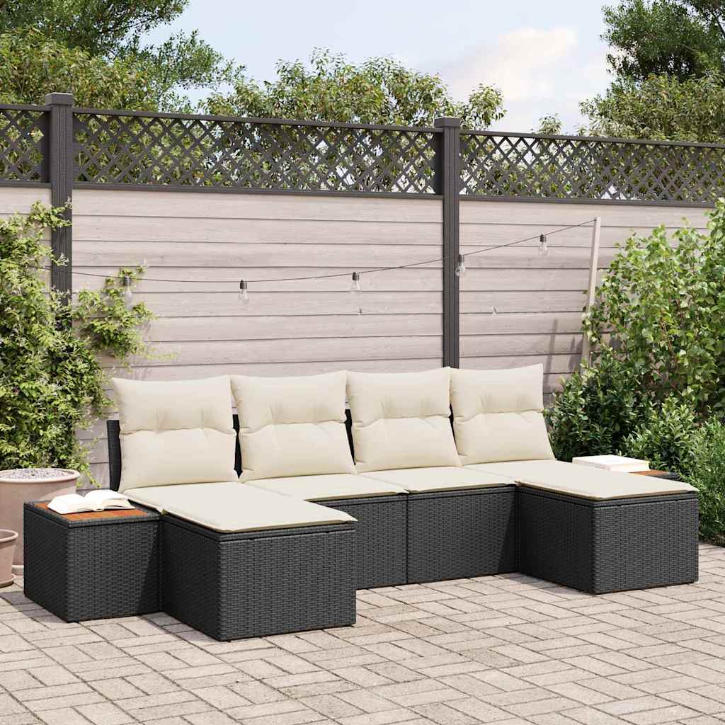 Havesofa Sæt 6 stk. Sort og Cream Poly Rattan