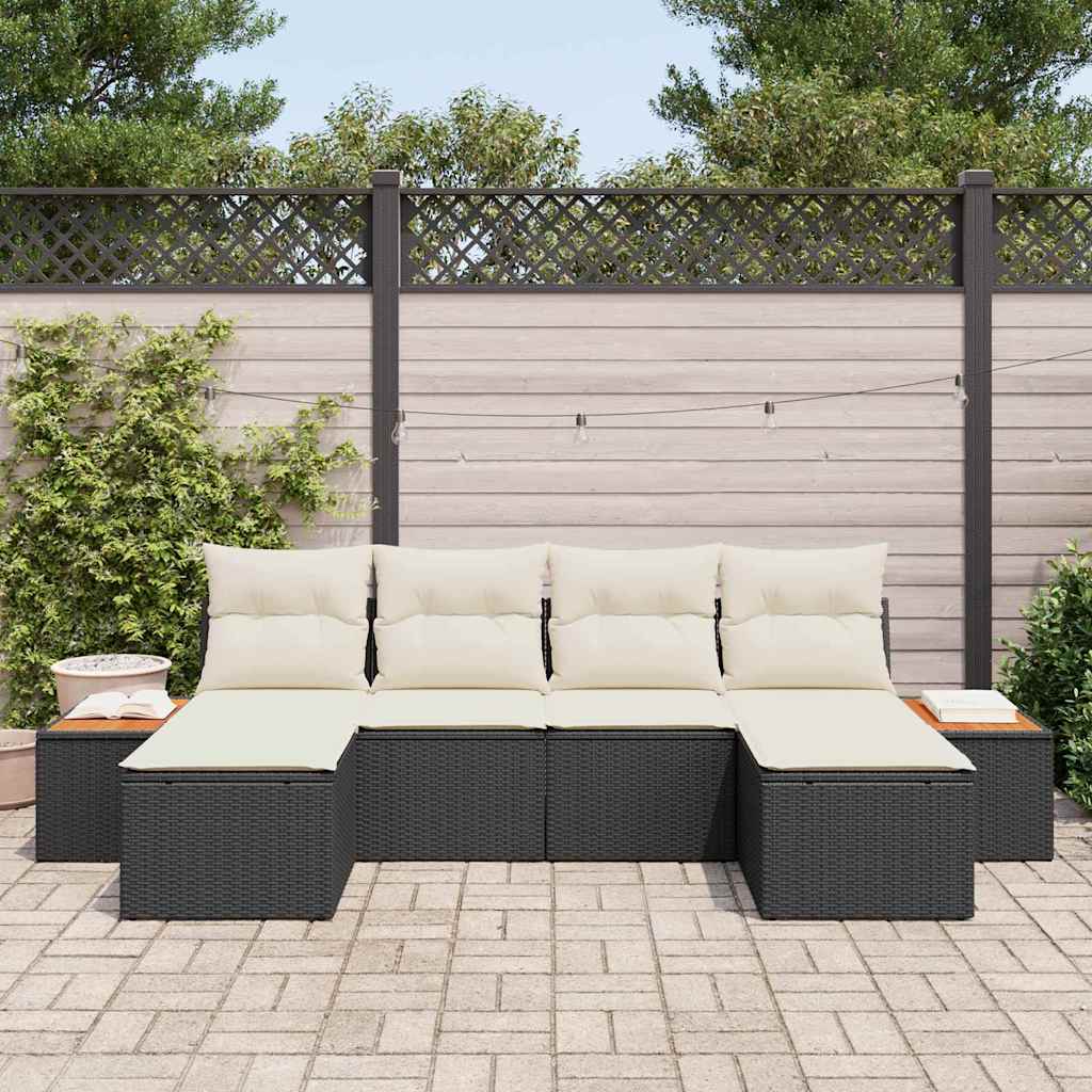 Havesofa Sæt 6 stk. Sort og Cream Poly Rattan