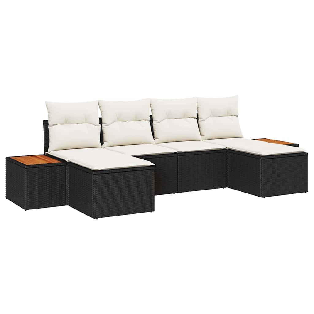 Havesofa Sæt 6 stk. Sort og Cream Poly Rattan