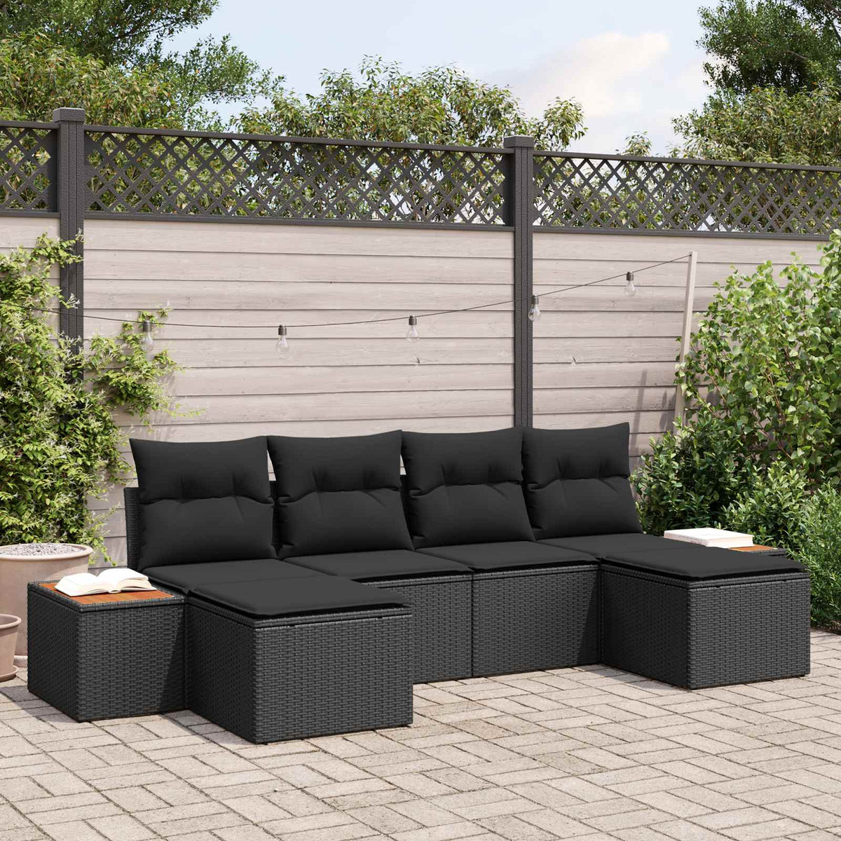Havesofa Sæt 6 stk. Sort Poly Rattan