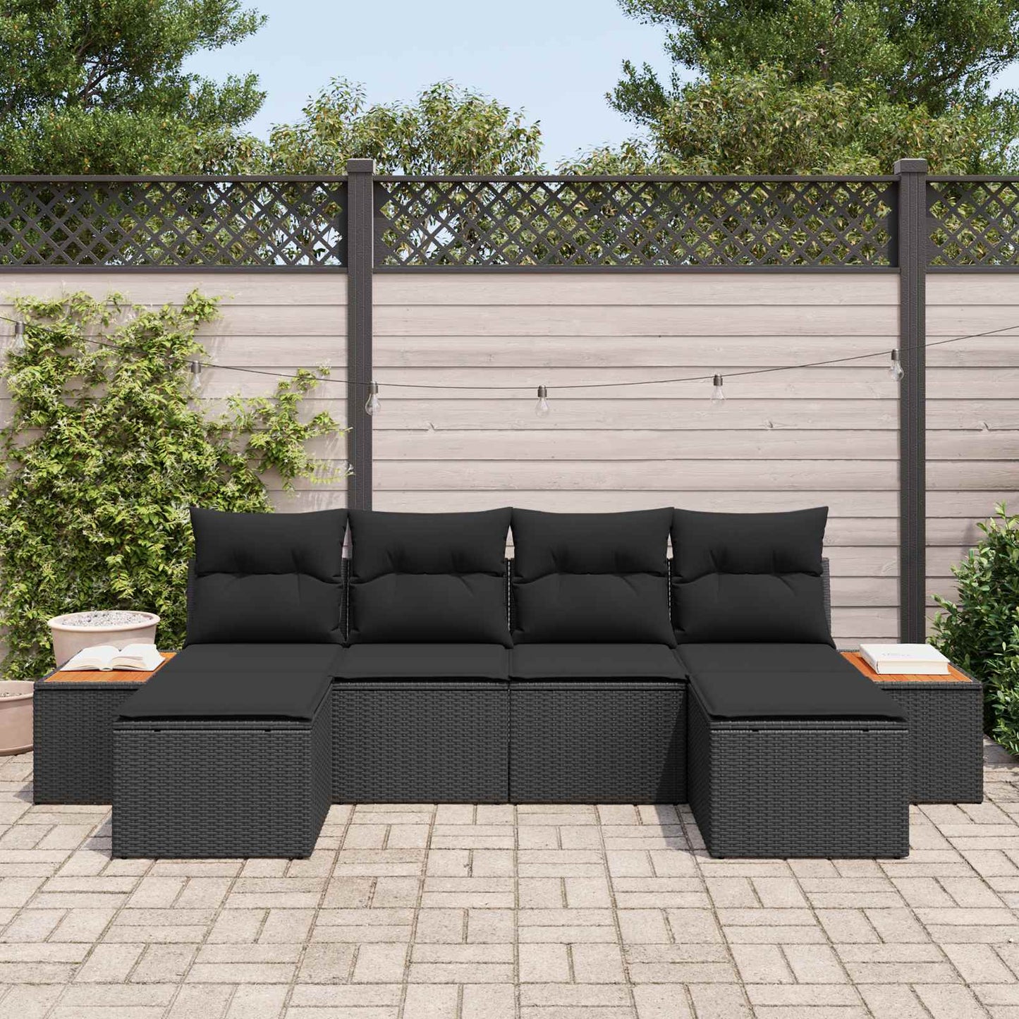 Havesofa Sæt 6 stk. Sort Poly Rattan