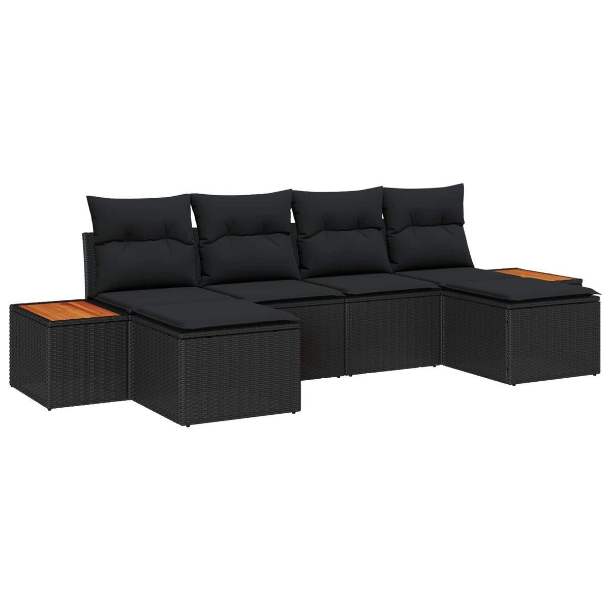 Havesofa Sæt 6 stk. Sort Poly Rattan
