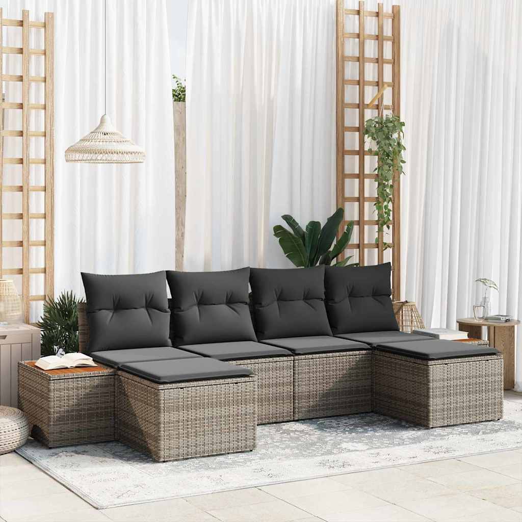 Havesofa Sæt 6 stk. Grå Poly Rattan
