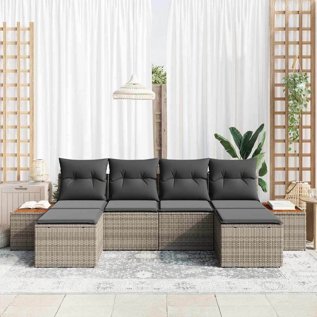 Havesofa Sæt 6 stk. Grå Poly Rattan