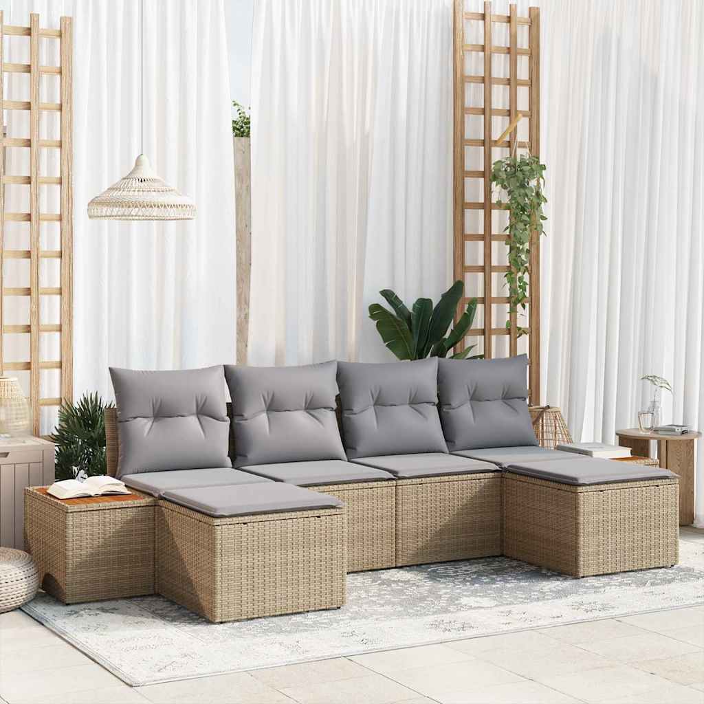 Havesofa Sæt 6 stk. Beige og lys grå Poly Rattan