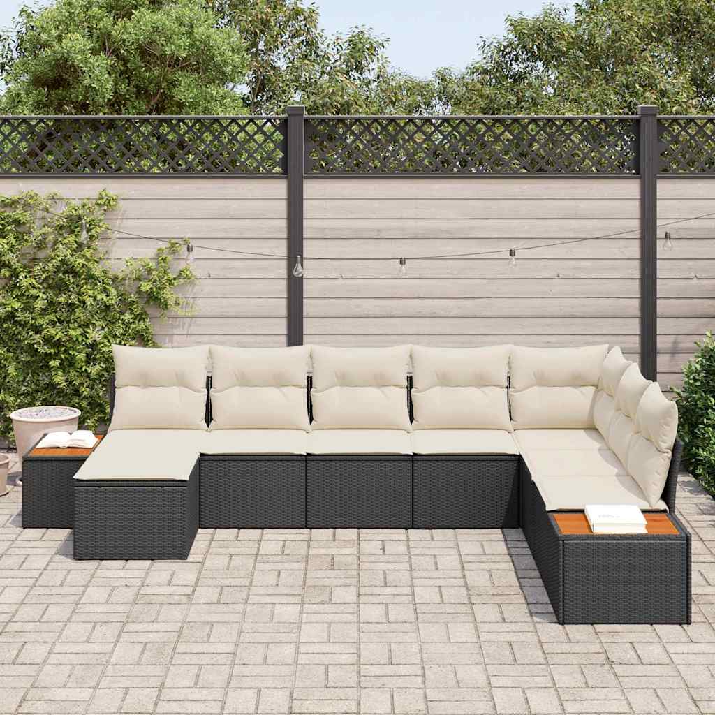 Havesofa Sæt 9 stk. 8-Antal sæder Sort og Cream Polyrattan