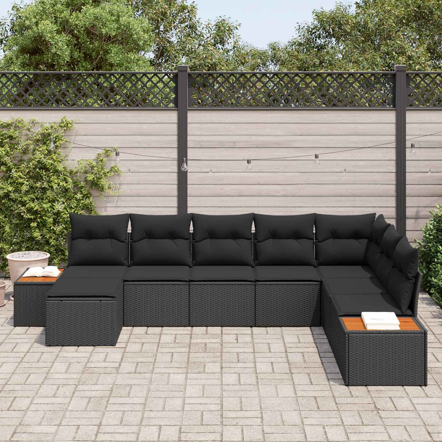 Havesofa Sæt 9 stk. 8-Antal sæder Sort Polyrattan